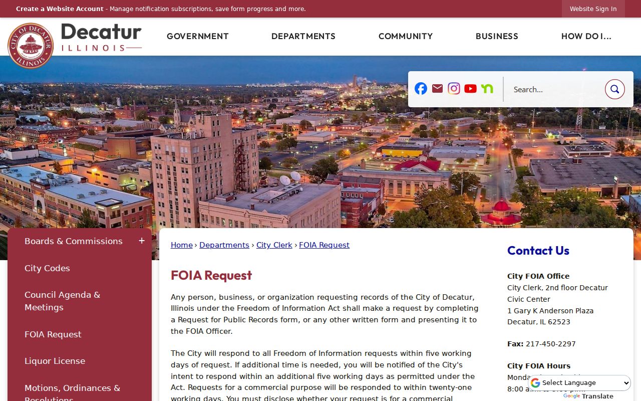 Decatur residents directory city FOIA request instructions