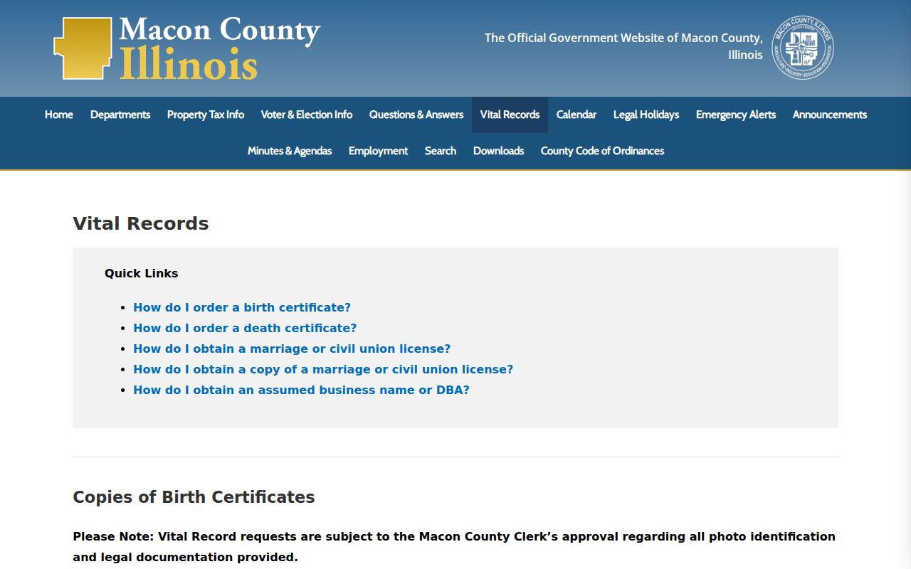 Decatur residents directory Macon County vital record requests