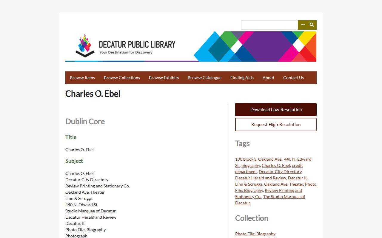 Decatur previous residents biography of city-directory compiler Charles O. Ebel