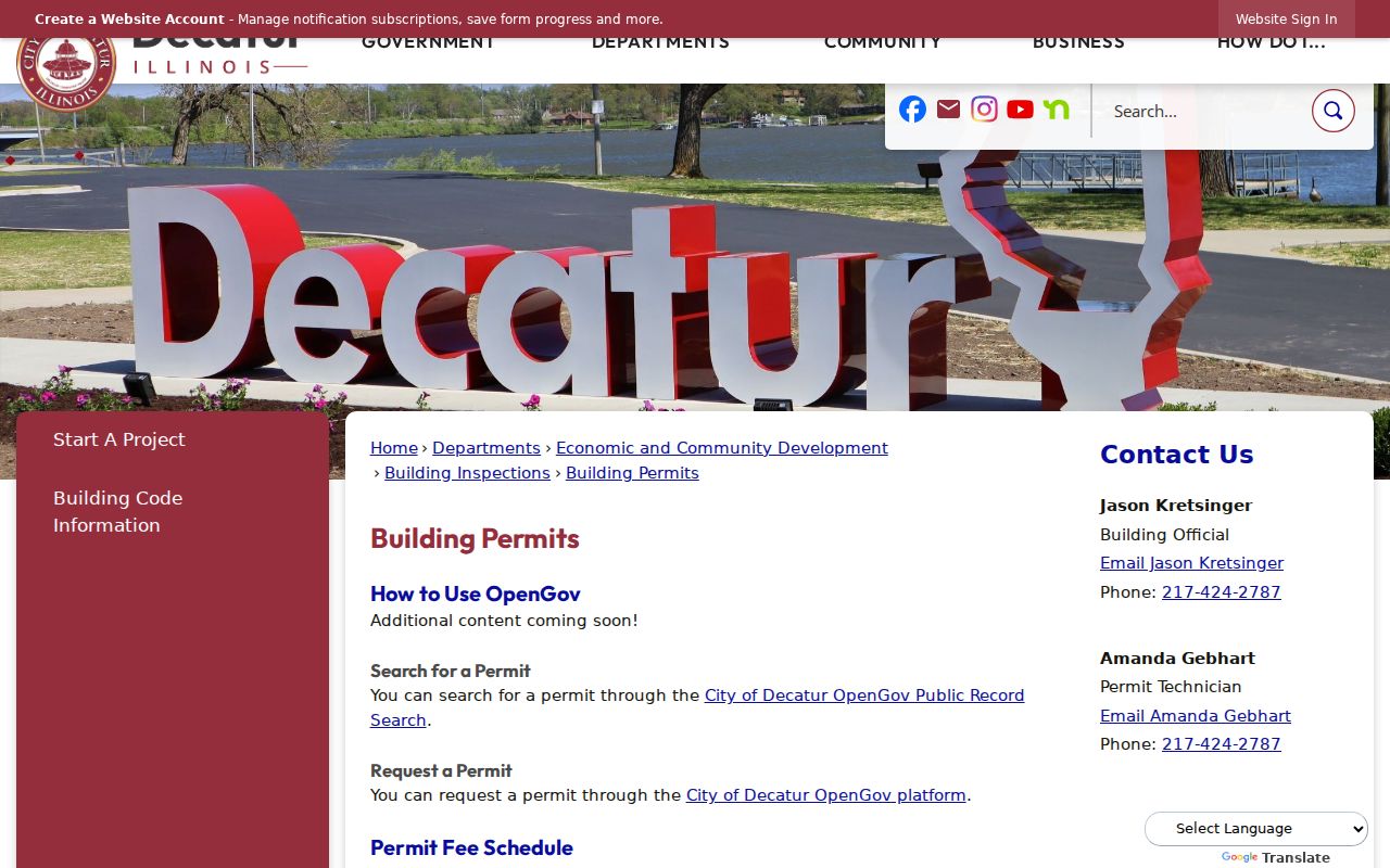 Decatur building permit page with public permit search information