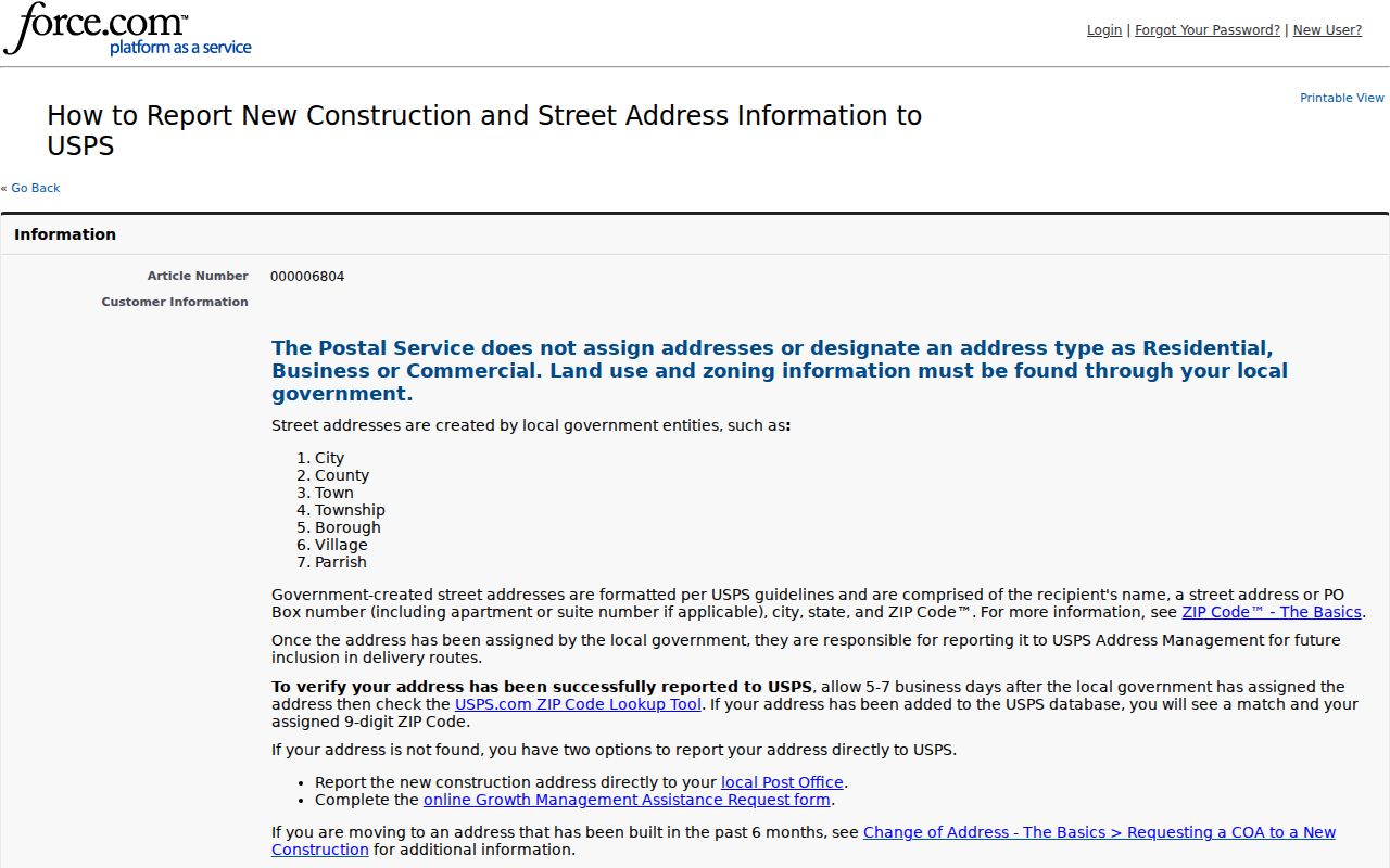 USPS guidance on local assignment and reporting of new street addresses